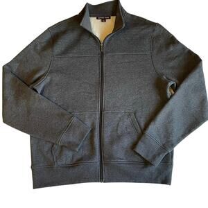 Michael Kors Men's Collared Full Zip Ribbed Navy Blue Cozy Sweatshirt XL